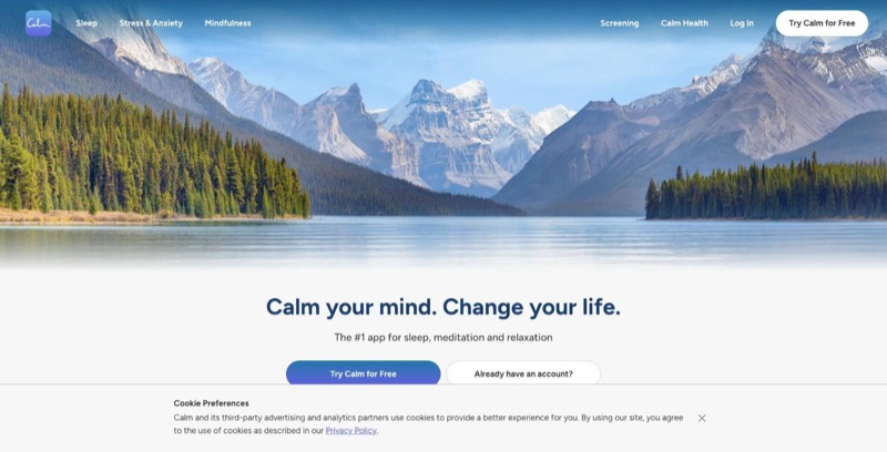 Calm homepage