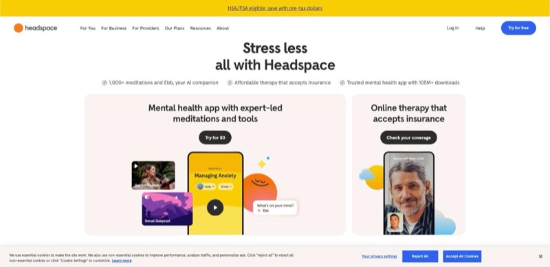 Headspace homepage